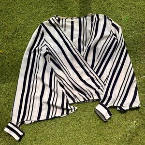 Mustard Seed Navy and White Striped Wrap Blouse